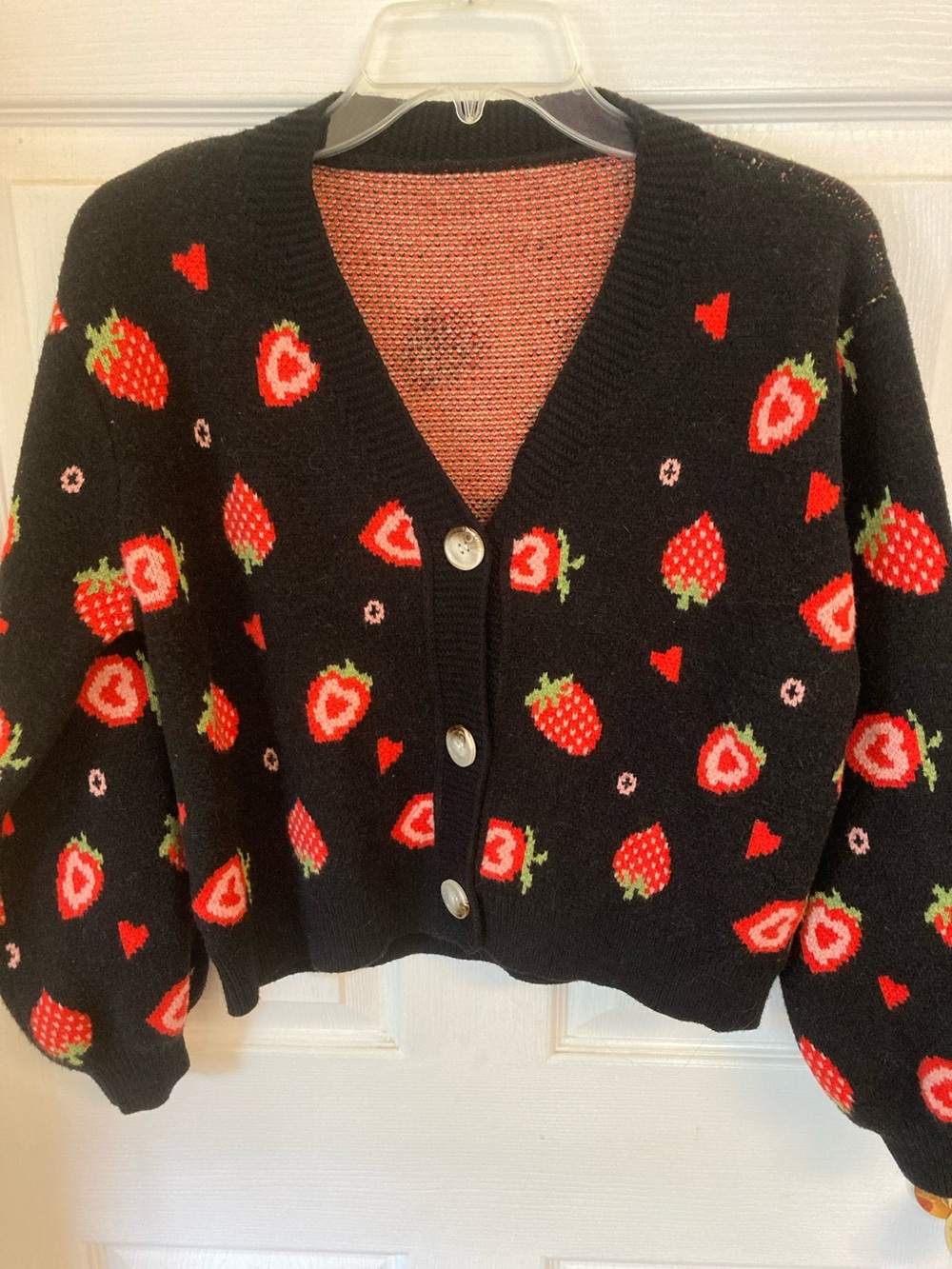 Cider Black Strawberry V-Neck Button Cardigan